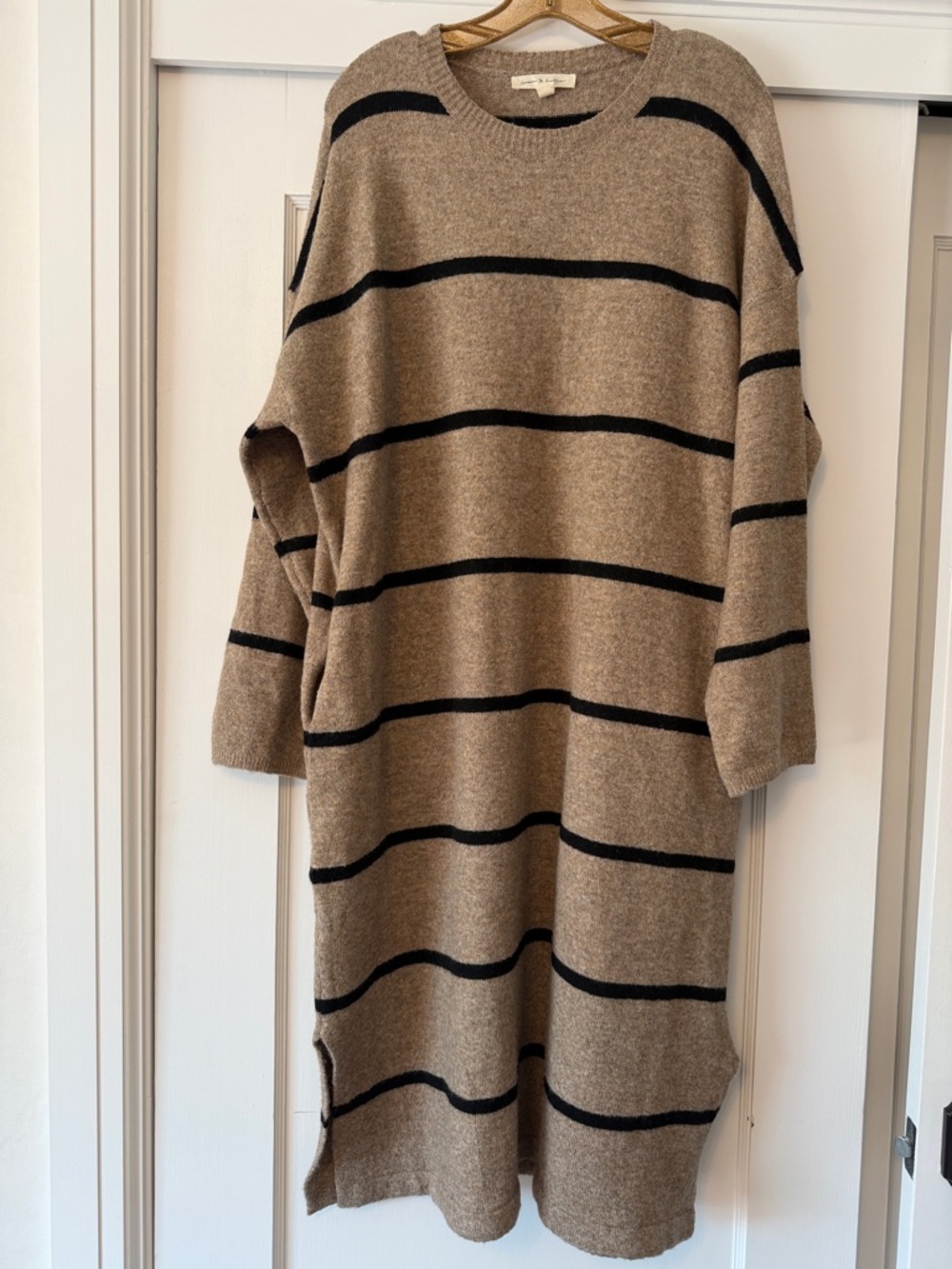 Striped Beige Maxi Dress with Black Accents